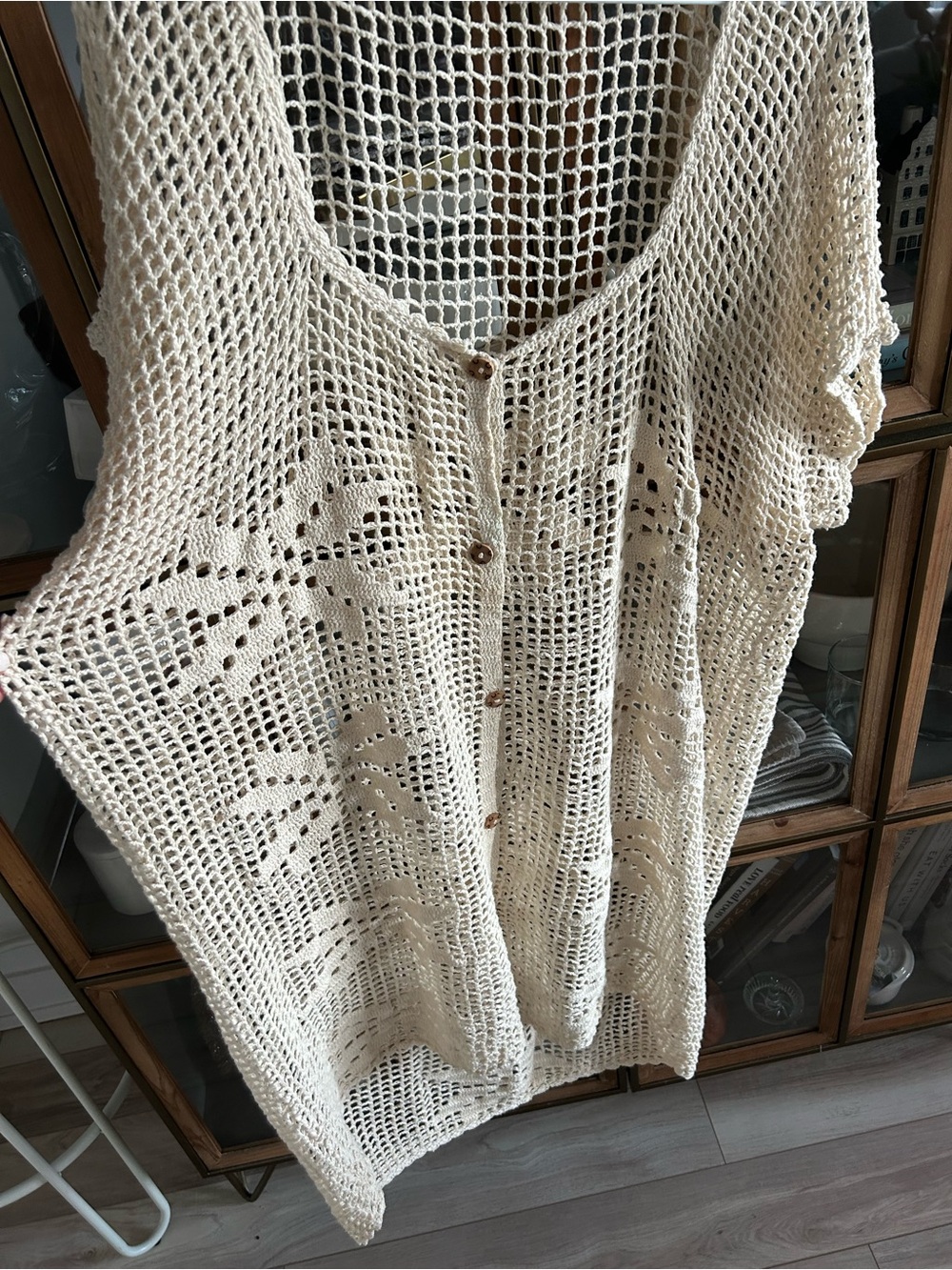 Vintage 100% Cotton Crochet Button-Front Cover-Up Bikini Swimsuit - Picture 4 of 9